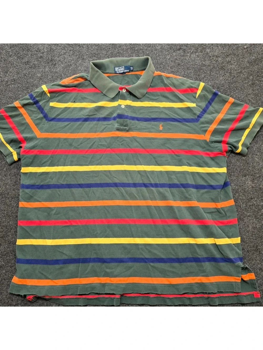 Vintage 90s Polo Ralph Lauren Striped Shirt 3XL Big Green Red Yellow Distress